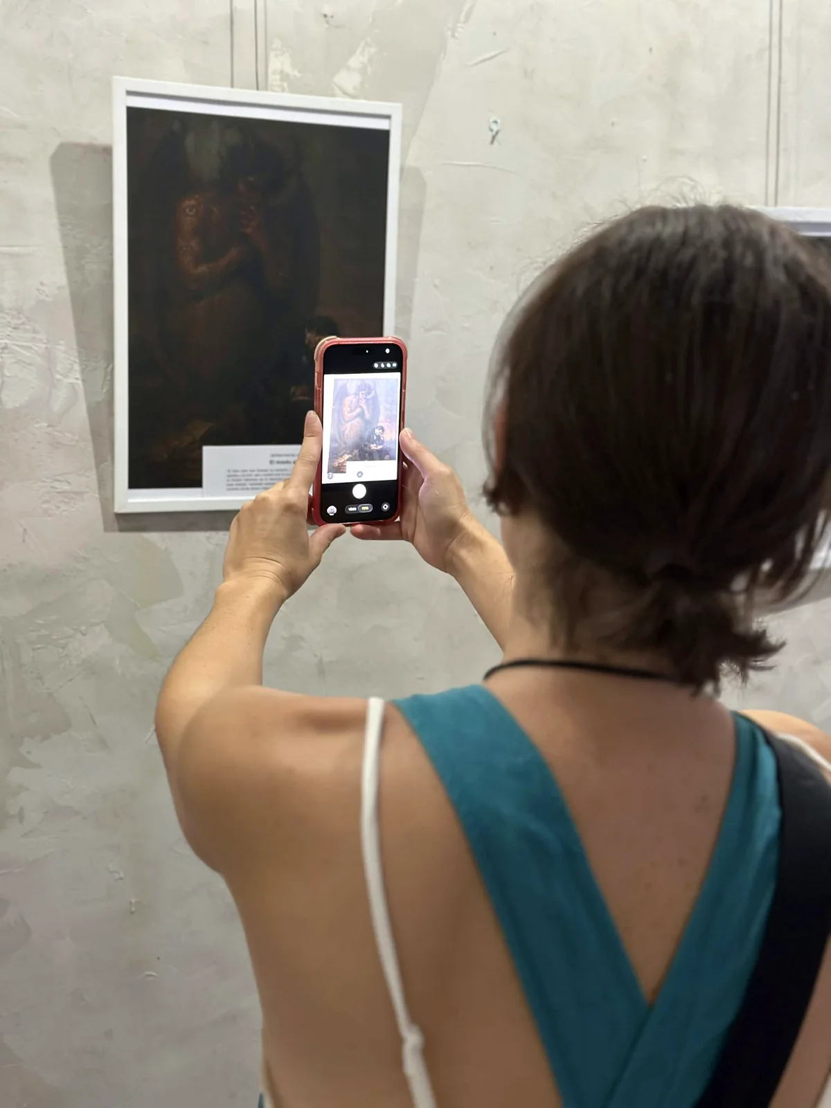 Visitante fotografiando una obra del museo