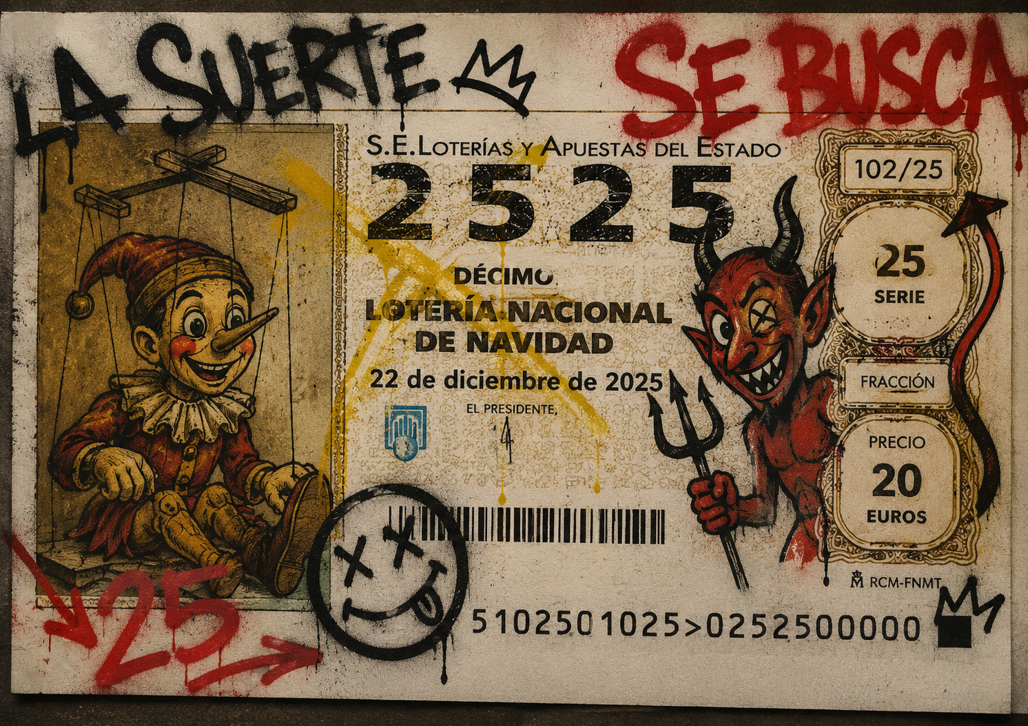 Décimo de lotería intervenido artísticamente