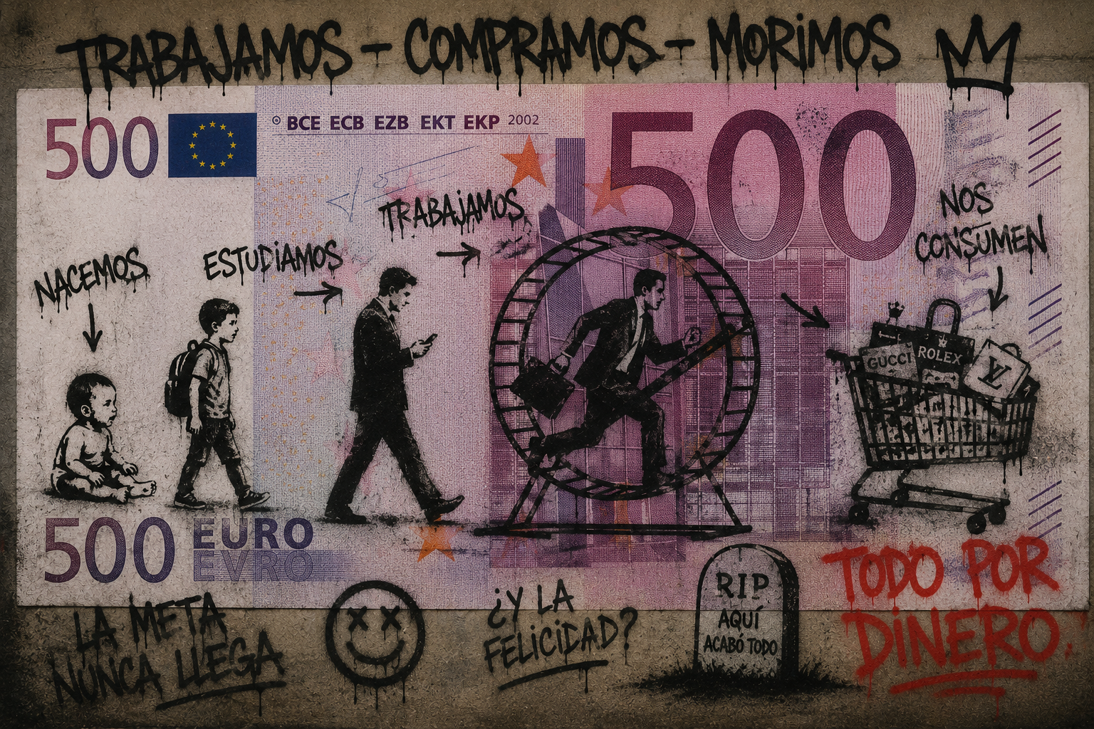 Billete de quinientos euros intervenido con una rueda de hámster